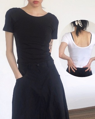 minimal back open tee (3color)