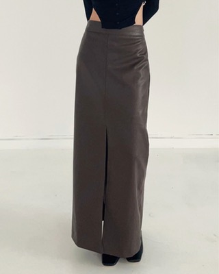 center slit leather skirt (2color)