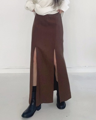 front two slit wool skirt (2color)