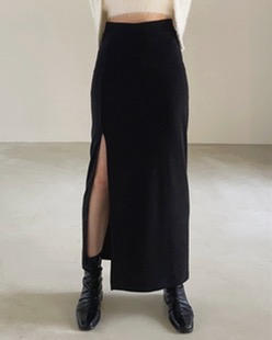 span deep slit skirt (2color)