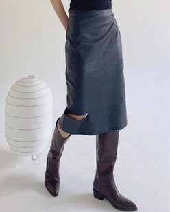 side cutting leather skirt (2color)