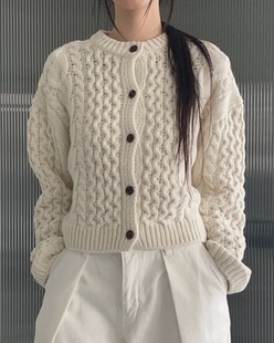 lambswool cable knit cardigan (2color)
