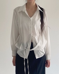 silky wrap collar blouse (2color)