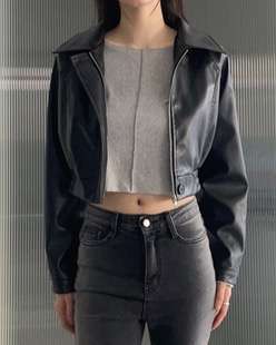 leather cropped blouson jacket (2color)