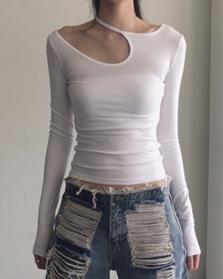 one shoulder cut out span tee (3color)