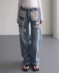 slash damage jeans (2color)