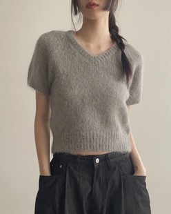 alpaca half v-neck knit (3color)