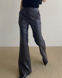 glossy texture boots cut pants (2color)