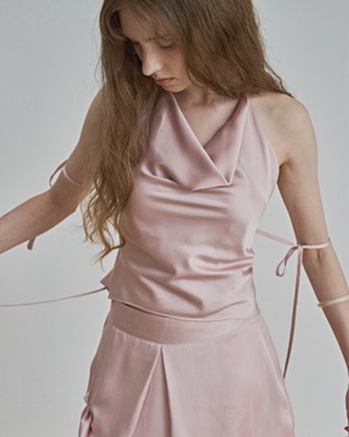 [ADELIO, LEADE TO LOVE] silk drape top, pink