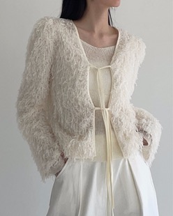 feather strap puff cardigan (2color)