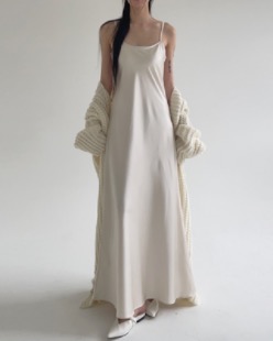 satin long sleeveless dress (2color)