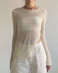 one side deep slit knit (2color)