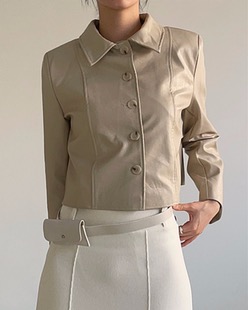 minimal button leather jacket (2color)